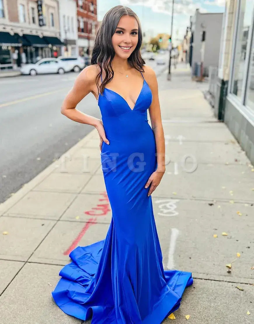 Wholesale Mermaid Royal Blue Sexy Backless Long Prom Dress prom dresses shops 